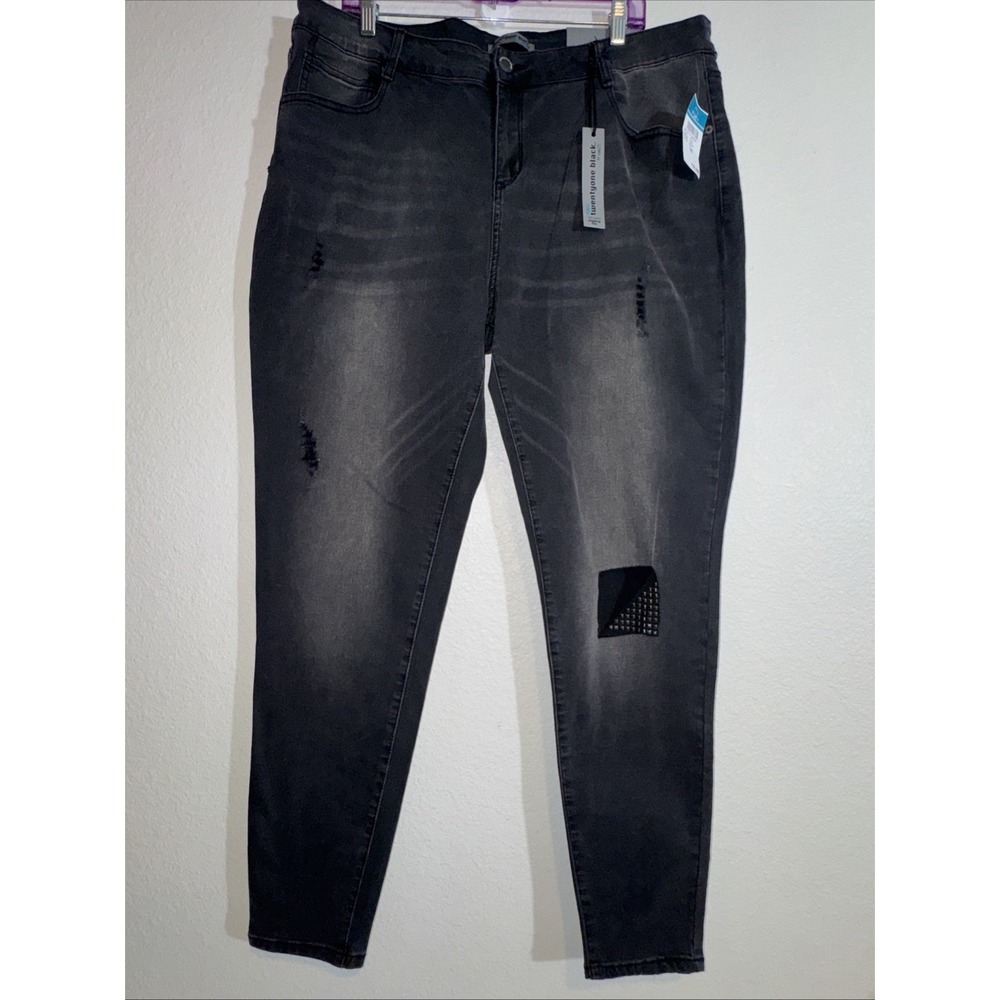 Rue 21 Black Womens Jeans Size 18 High Waisted Jegging Flex Distressed Goth NWT